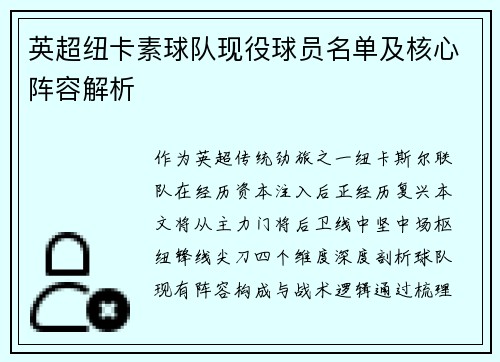 英超纽卡素球队现役球员名单及核心阵容解析